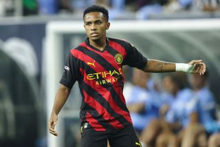 HOUSTON, TX - JULY 20: Kayky of Manchester City during the pre season friendly between Manchester City and Club America at NRG Stadium on July 20, 2022 in Houston, Texas. (Photo by James Williamson - AMA/Getty Images)