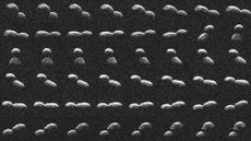 A composite image showing different angles of the snowman-shaped asteroid 2024 ON as it flew close to Earth recently