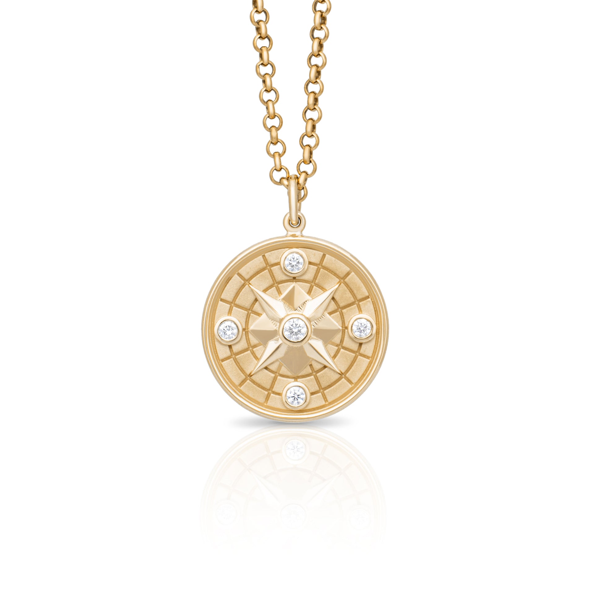 Gold and Diamond Medallion Pendant - Compass - No Chain