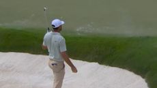 Scottie Scheffler shanks a bunker shot at the Tour Championship