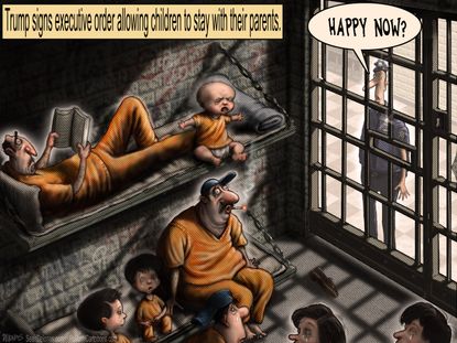 Political cartoon U.S. Trump illegal immigration jail family separation children