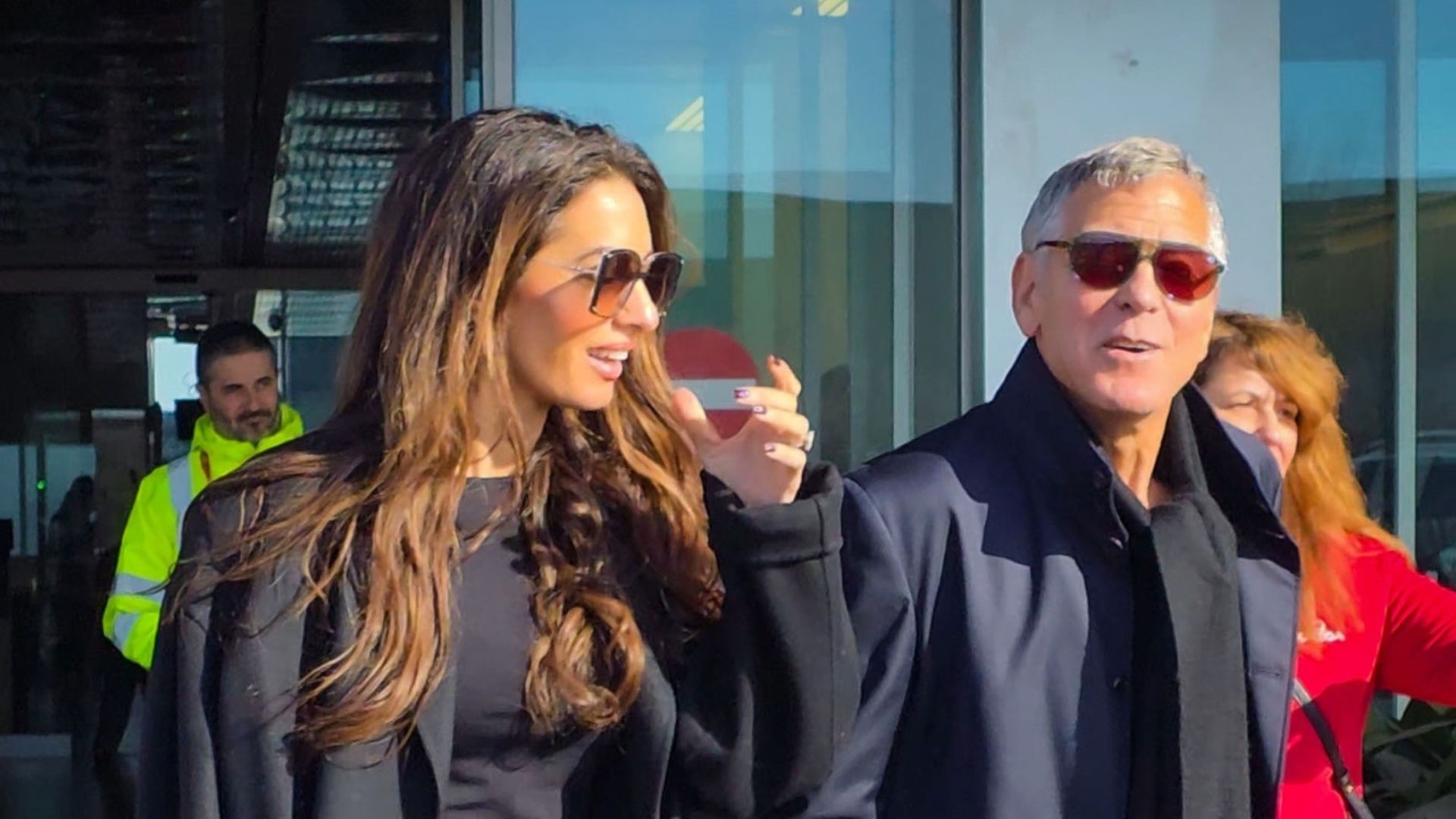 George Clooney and Amal Clooney are spotted arriving at Milan's airport the day of the the Olympic Winter Games Ceremony in Milan, Italy 06/02/2026