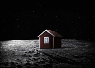 The red Moonhouse on the moon.