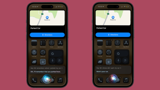 Screenshots of an iPhone showing Siri helping the user find their car