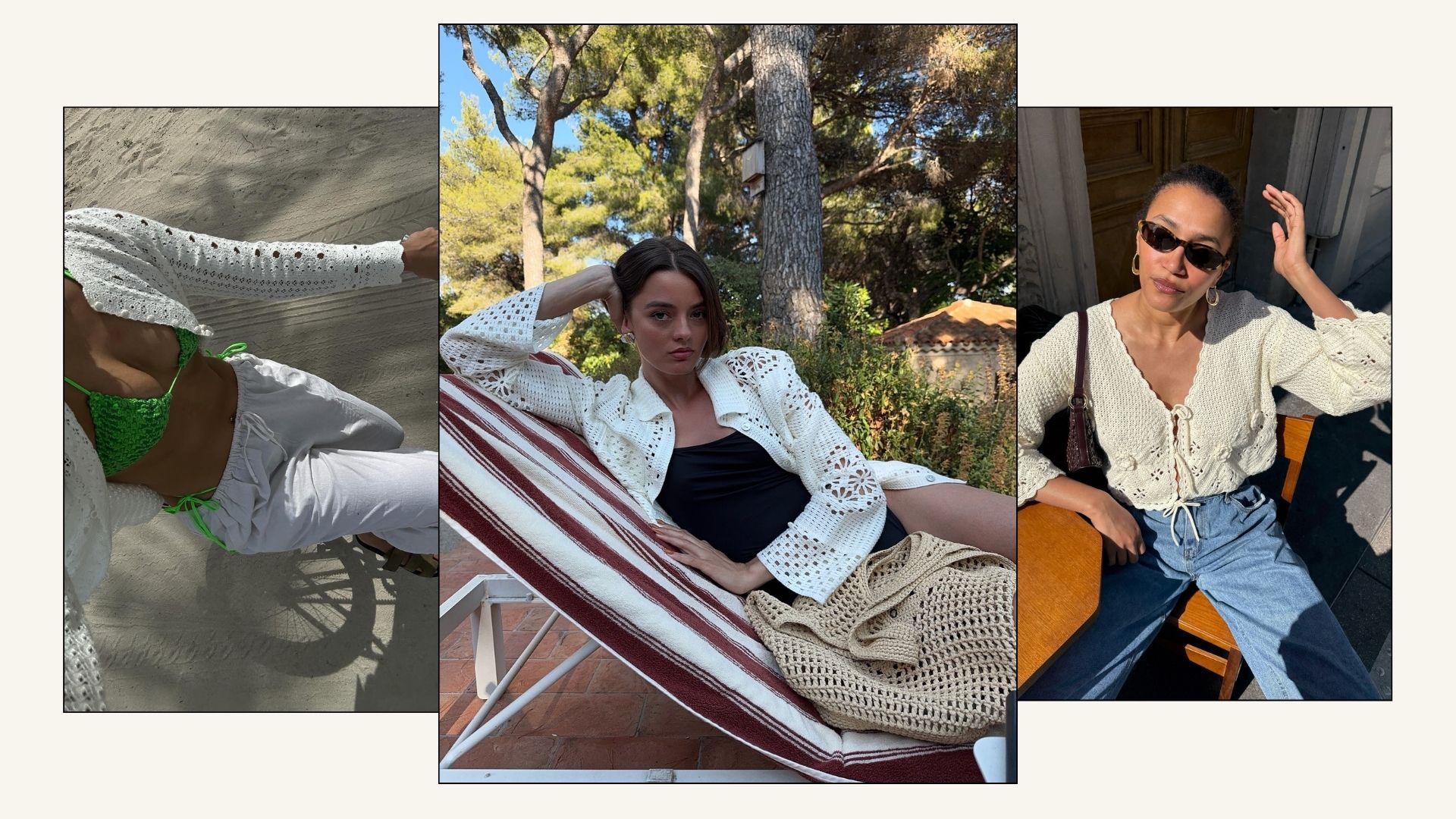 Influencers @theindiaedit, @maryljean, @lenafarl wear crochet cardigans