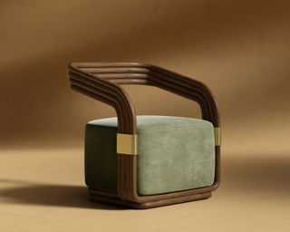 green velvet and wooden chair