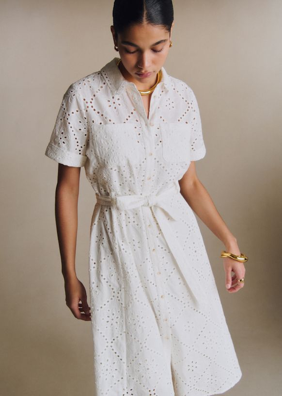 Ad&amp;egrave;le Dress - Embroidered Ecru - Organic Cotton - Organic Textile - S&amp;eacute;zane