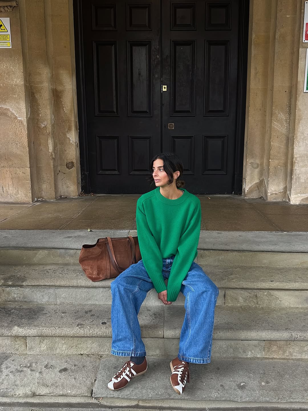 woman wearing winter sneaker outfit 2025