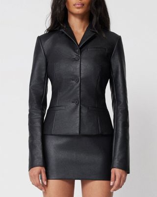 Faux Leather Fitted Blazer | Black