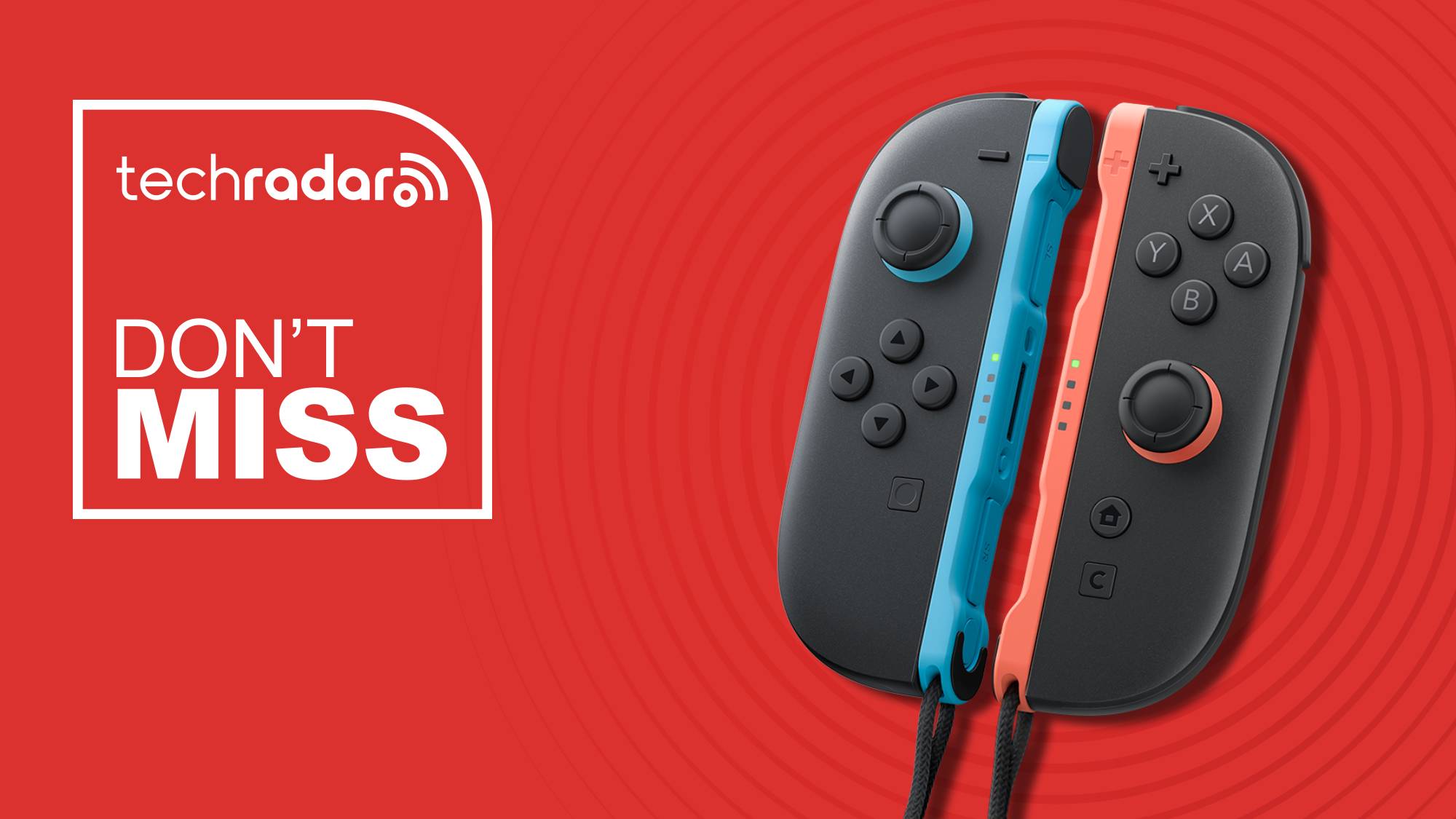 Joy-Con 2 controllers on a red background.
