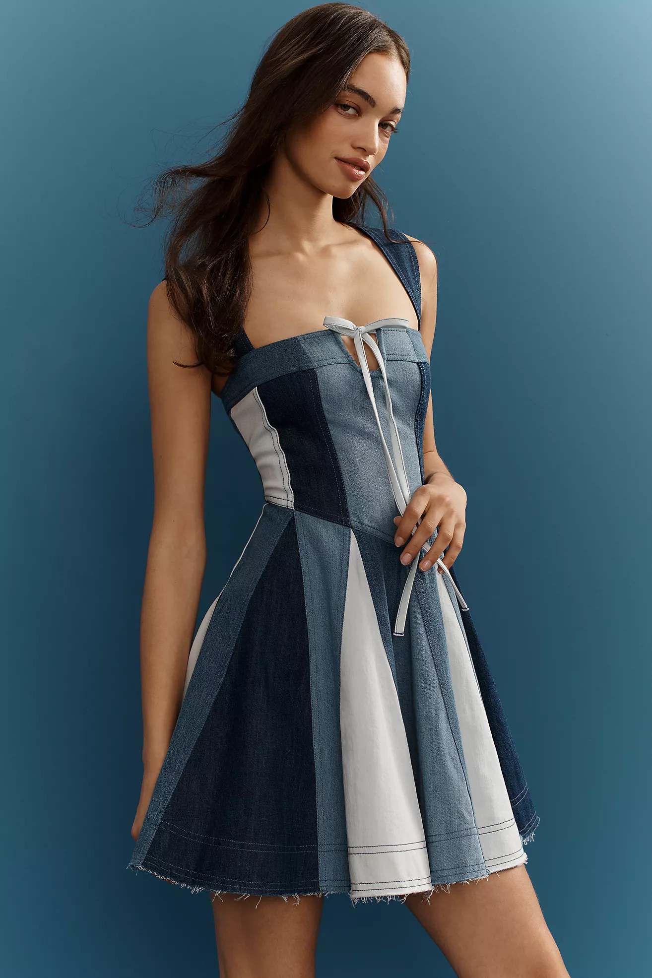 Pilcro Sleeveless Paneled Denim Fit & Flare Mini Dress