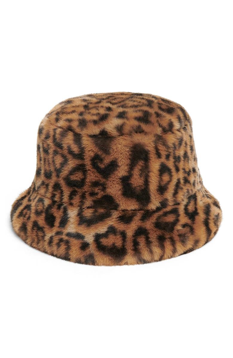 Amara Leopard Pluche&trade; Faux Fur Bucket Hat