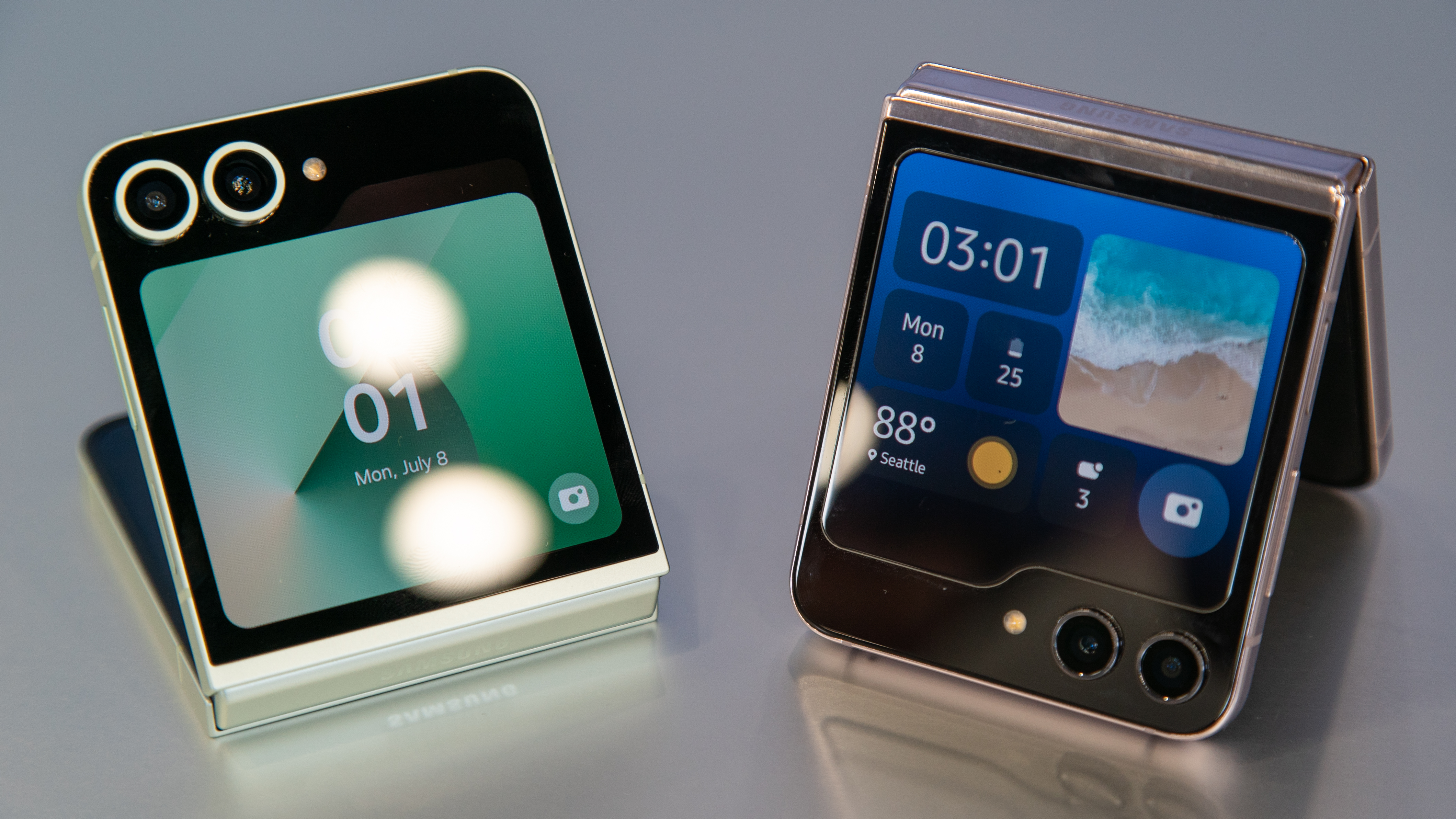 The Samsung Galaxy Z Flip 6 next to the Galaxy Z Flip 5