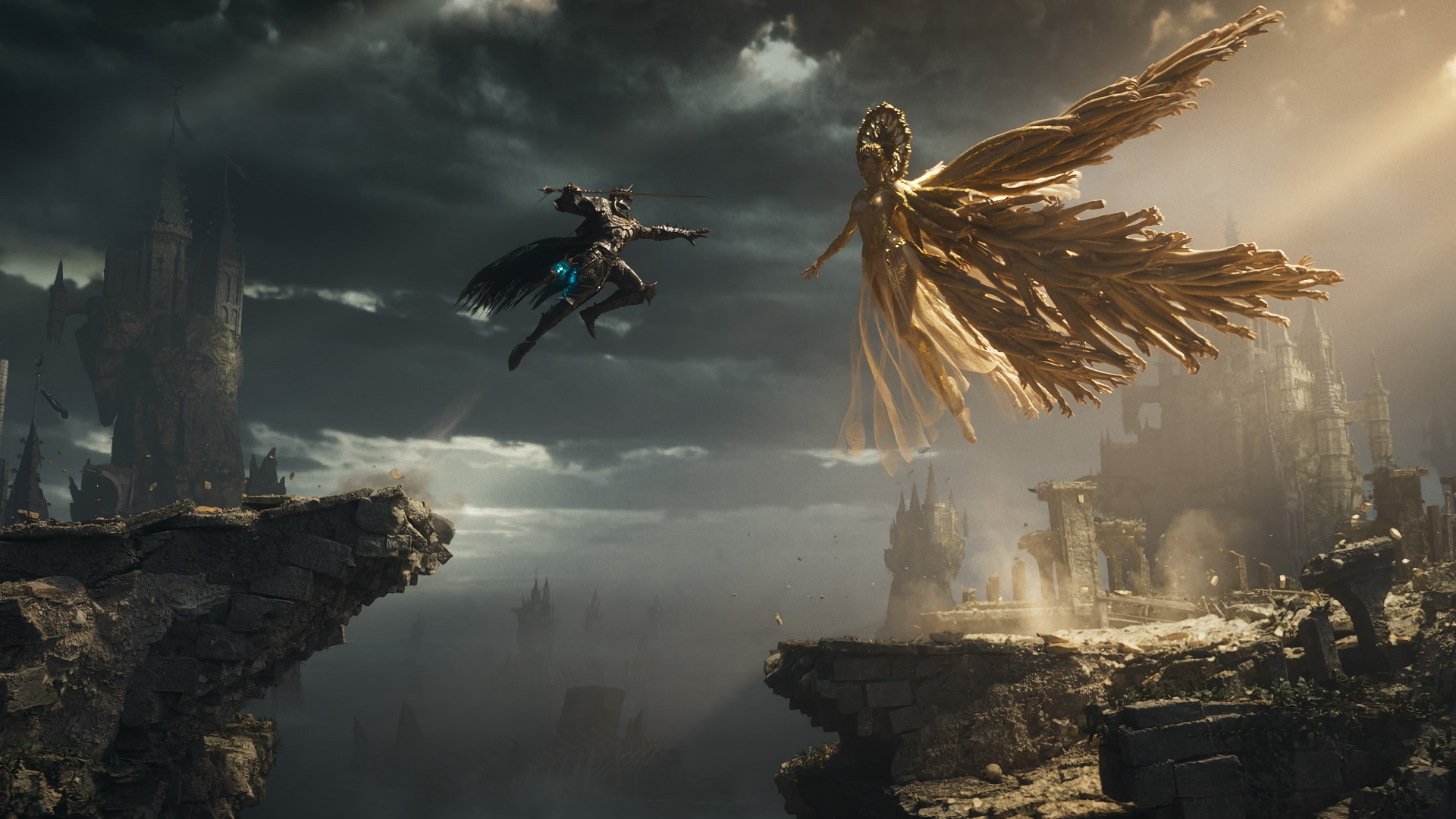Promotional screenshot of the Lamb Bearer fighting an angelic monster in Lords of the Fallen II