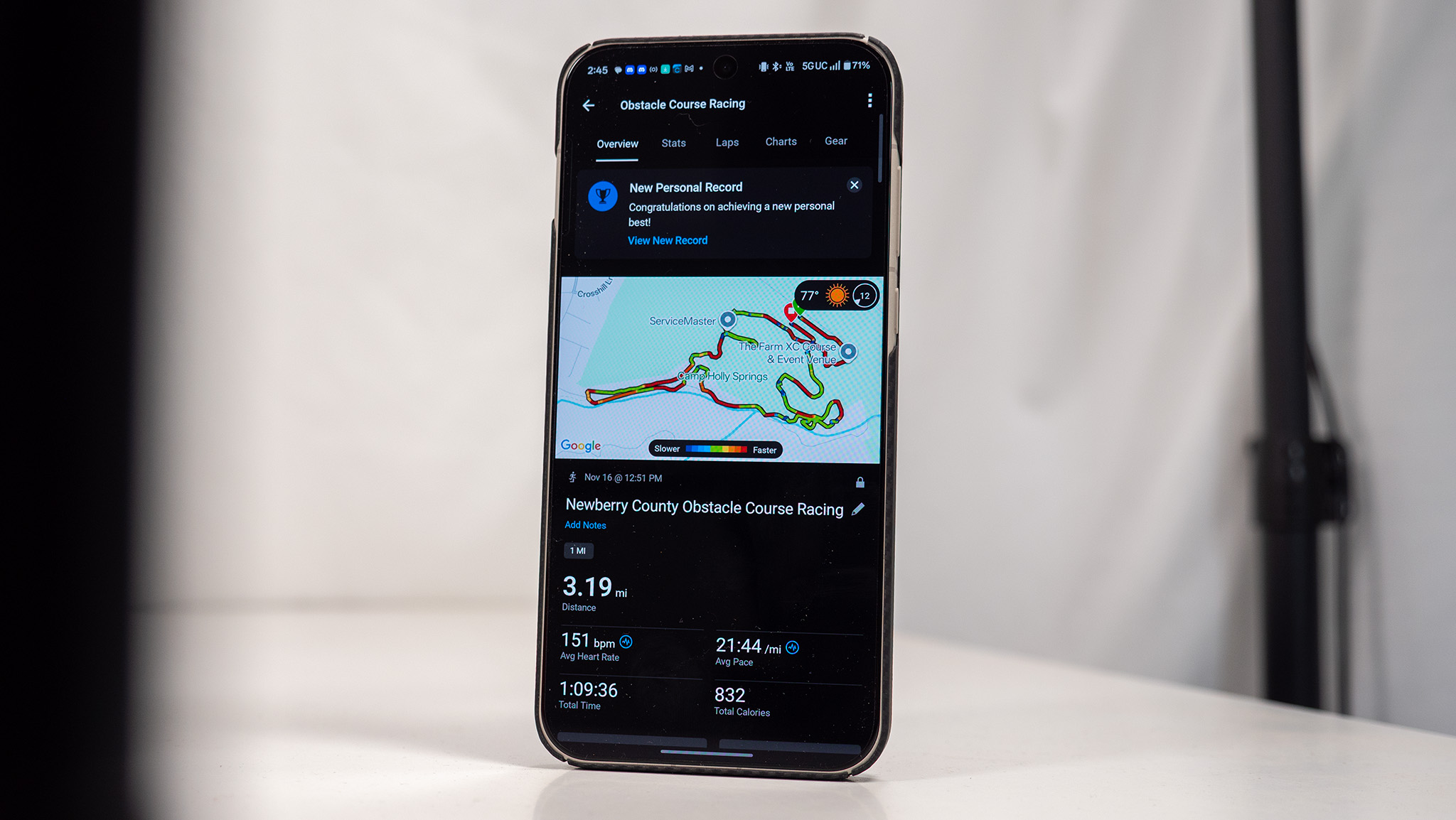 The results of a 5K Spartan Race as recorded in the Garmin app via a Garmin Instinct 2X Solar