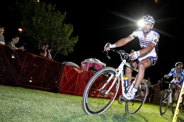 Riders head through one of the few well-lit sections.
