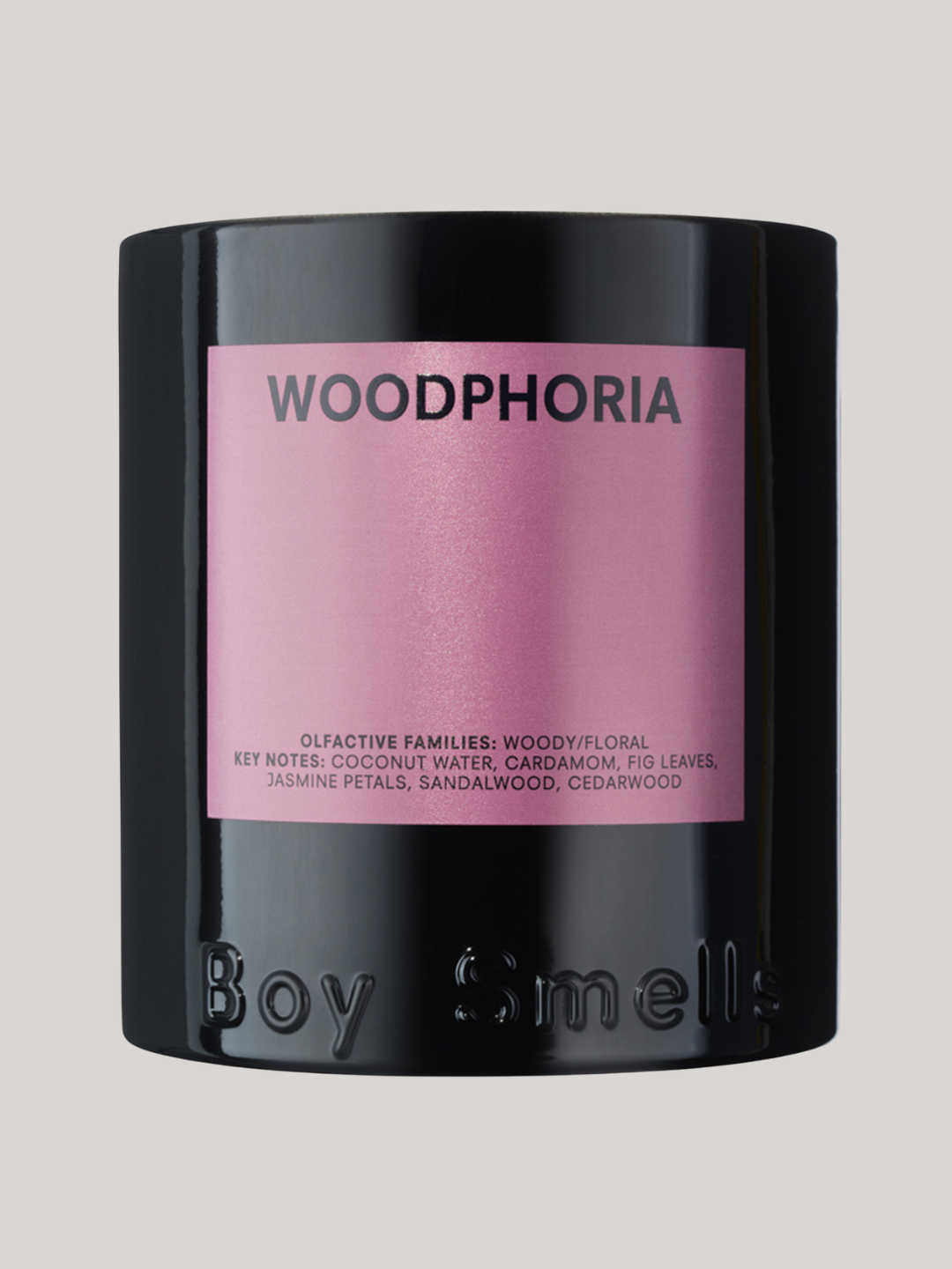 A black glossy woody candle from Boy Smells