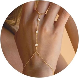 Poxtex Gold Beaded Bracelets for Girls Waterproof, 14k Real Gold Cz Diamond Bezel Hand Chain Bracelets, Dainty Adjustable Bracelets for Girls Trendy, Jewelry Gifts for Girls, Mother's Day Gifts for Mom