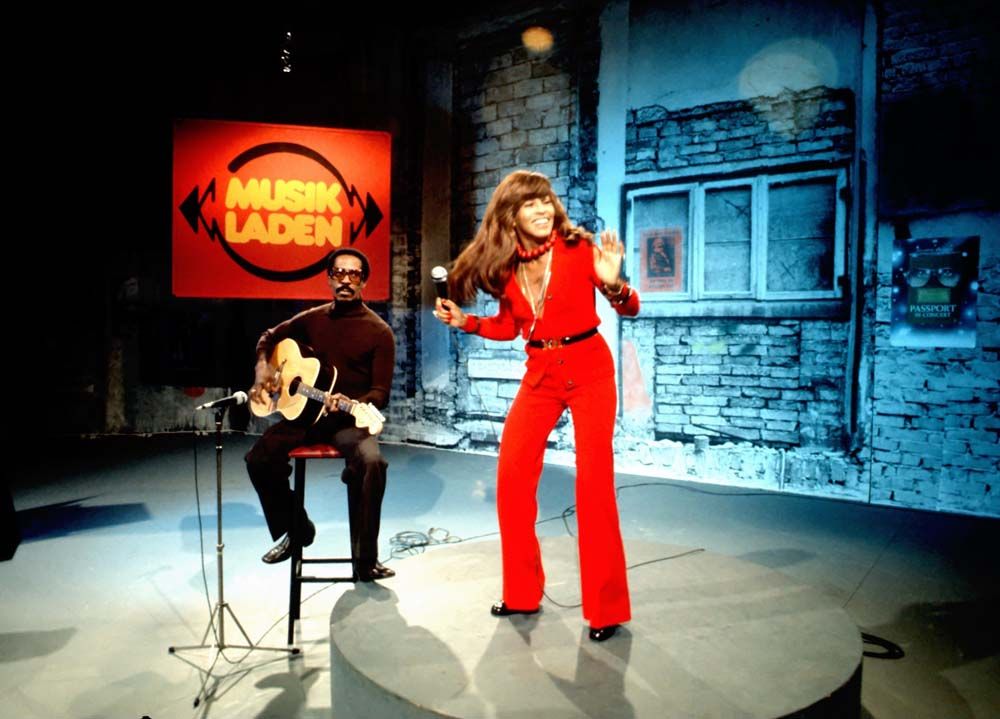 Ike and Tina Turner performing 'Nutbush City Limits' on the German television program Musikladen, Bremen, West Germany, 1973.