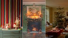 three images compiled of festive handmade settings