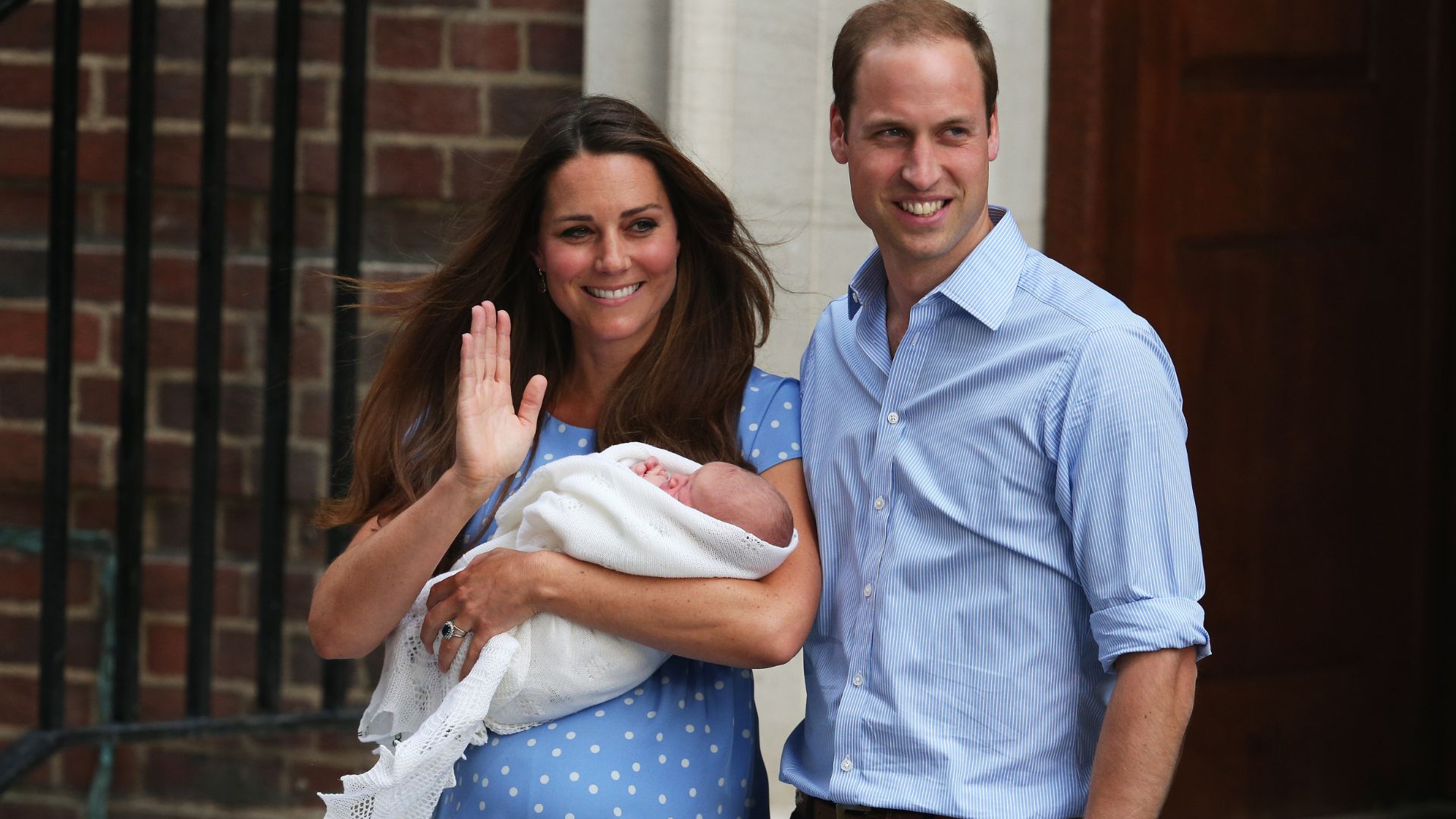 Kate Middleton and Prince William outside The Lindo Wing with their newborn son, Prince George, on July 23, 2013