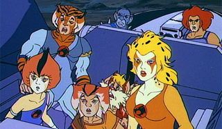 The ThunderCats riding in a vehicle in the original series