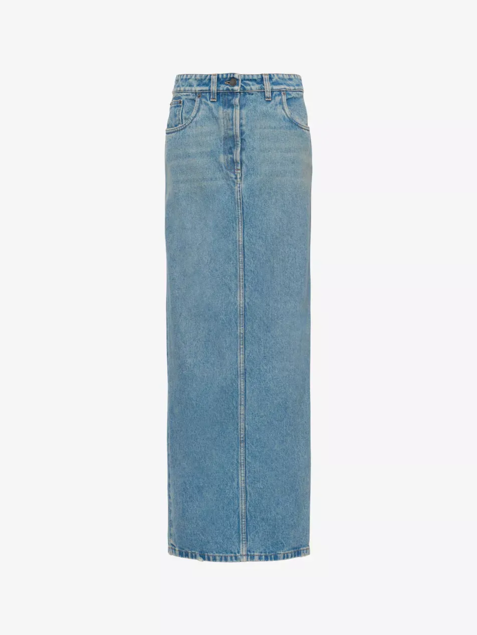 Brand-Plaque Low-Rise Denim Maxi Skirt