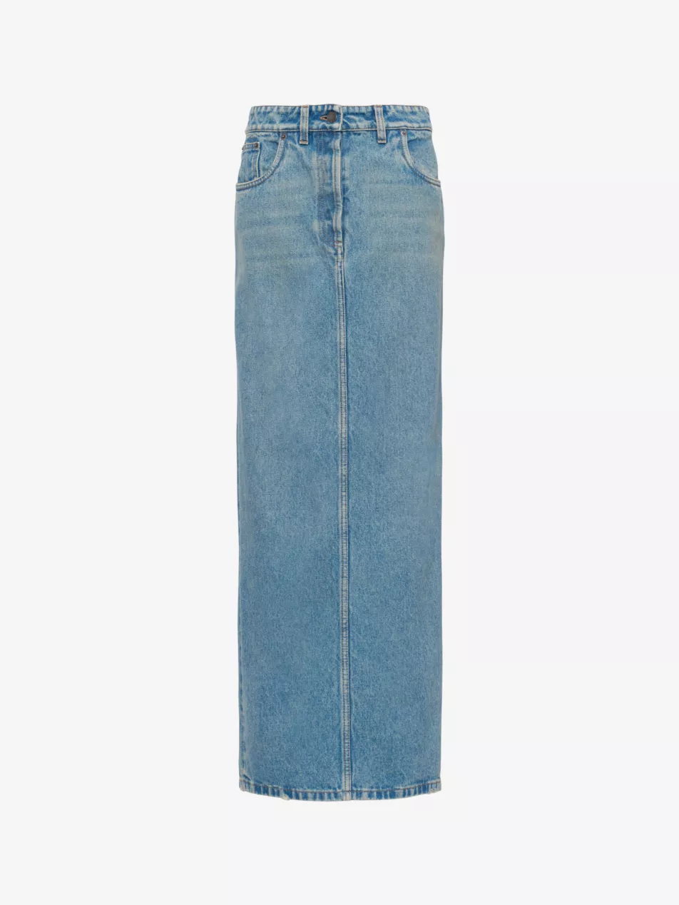 Brand-Plaque Low-Rise Denim Maxi Skirt