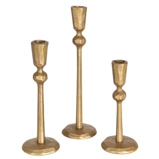 Antique Brass Iron Taper Candle Holder - Set of 3 Decorative Candle Stand, Candlestick Holder for Wedding, Dinning, Party