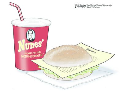 Political cartoon U.S. Nunes memo nothingburger FBI Russia investigation
