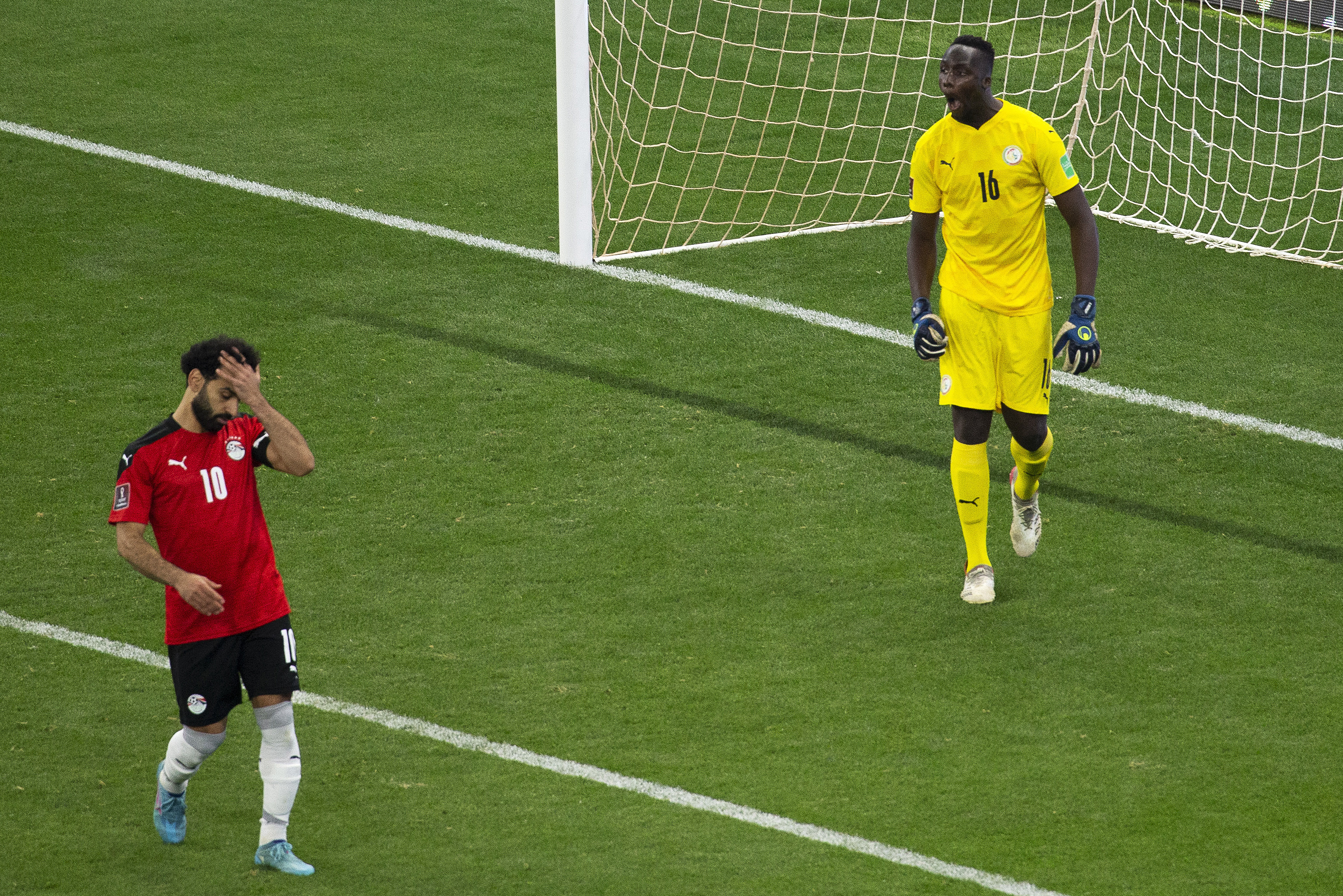 Mohamed Salah failed to score his spot-kick as Egypt were beaten on penalties by Senegal in their World Cup play-off (Stefan Kleinowitz/AP).