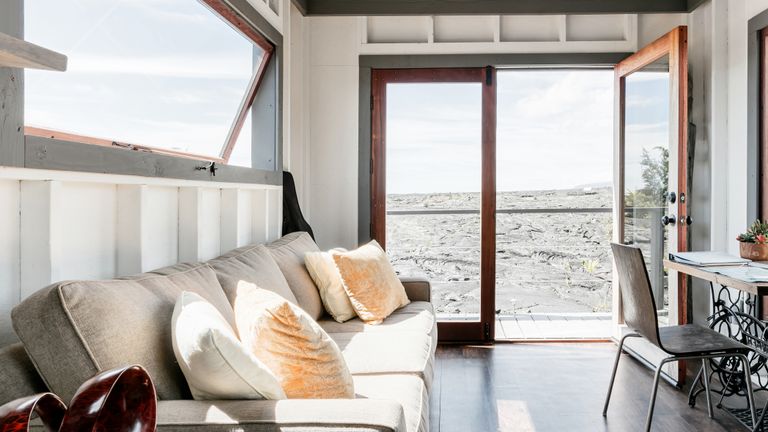 Tiny house on a volcanic lava field
