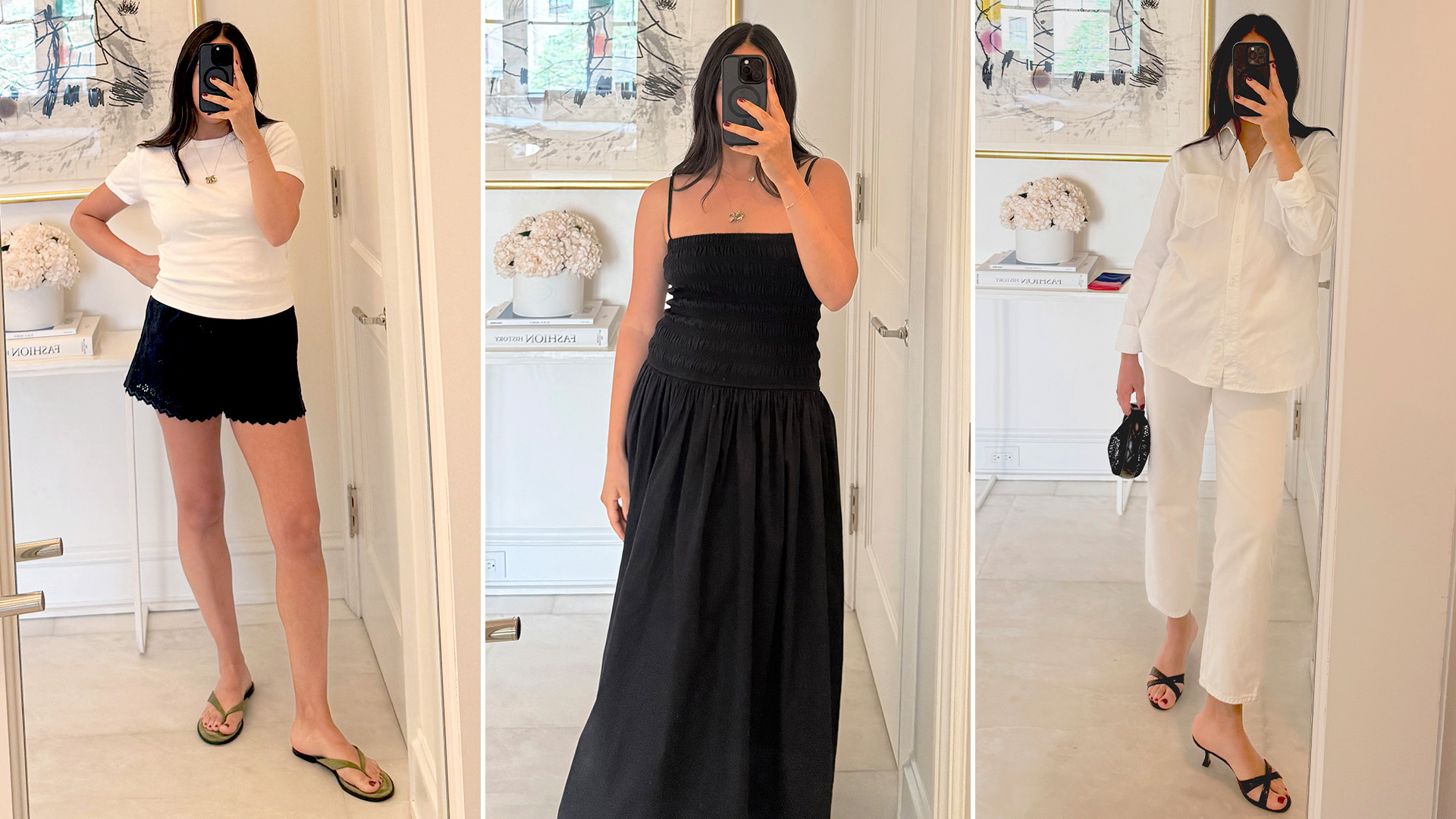 @nicoleakhtarzad mirror selfie in black and white outfits
