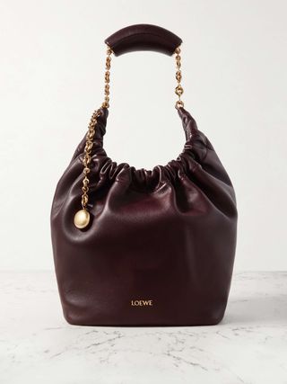 Squeeze Small Chain-Embellished Gathered Leather Shoulder Bag