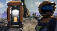 Satisfactory player pointing to an outhouse