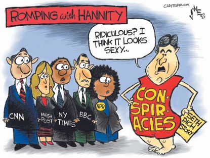 Political cartoon U.S. Sean Hannity conspiracy romper Seth Rich media