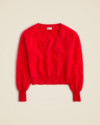 Brushed Cashmere Cropped V-Neck Sweater