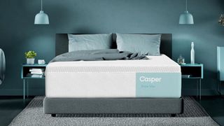 The Casper Snow Max in a turquoise bedroom