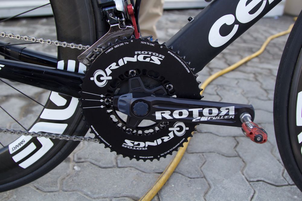 Cavendish is riding with Rotor's Q Rings chainring