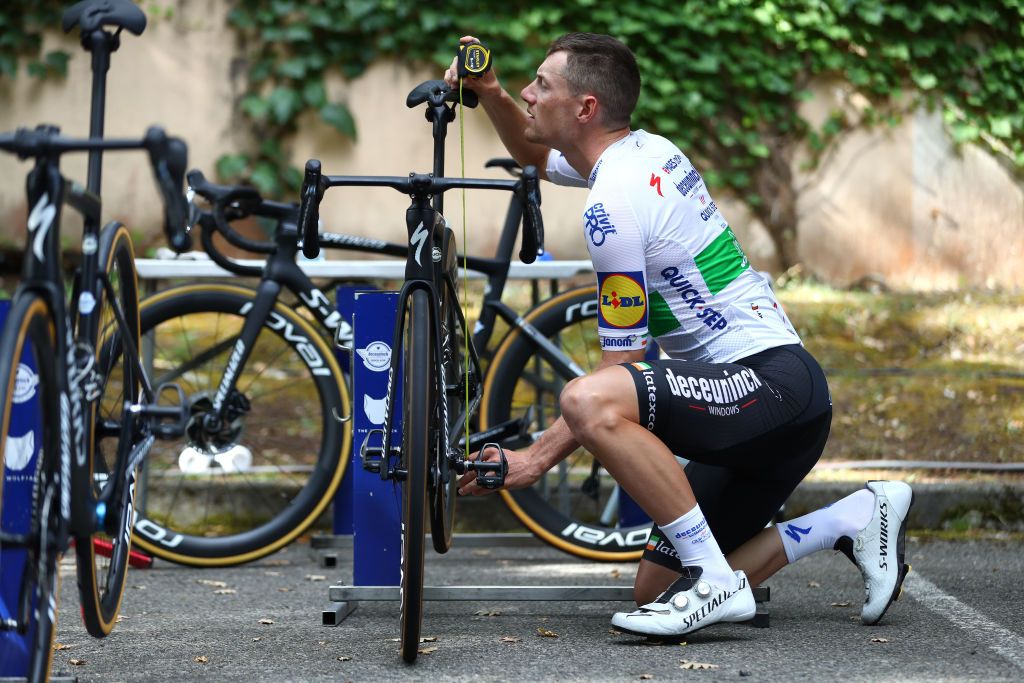 NICE FRANCE AUGUST 27 Sam Bennett of Ireland and Team Deceuninck QuickStep Specialized bike during the Team Deceuninck QuickStep Training TDF2020 LeTour on August 27 2020 in Nice France Photo by Michael SteeleGetty Images