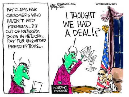 Obama cartoon ObamaCare insurance companies