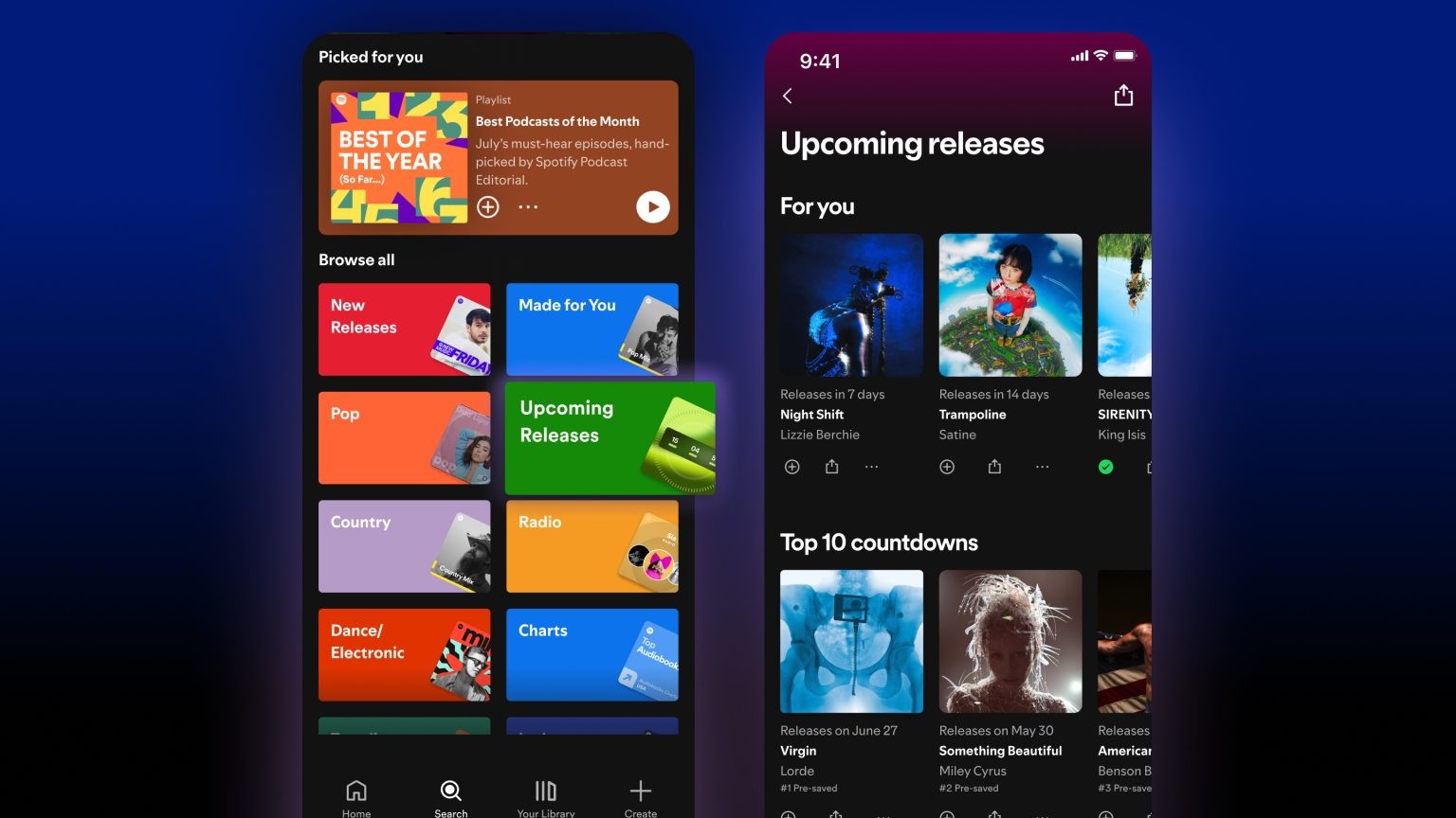 An image of Spotify's promo for the new Upcoming Releases feature