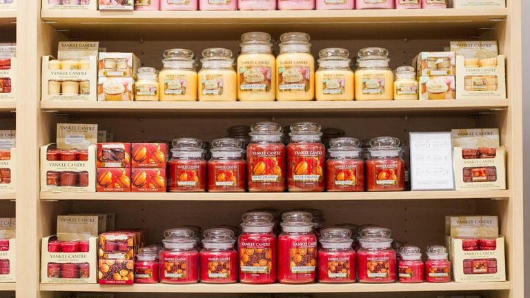 Yankee Candles in a Yankee Candle store.