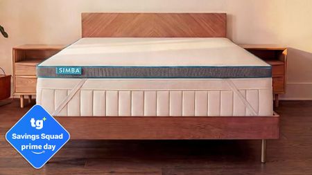 The Simba Hybrid Mattress Topper with a Tom's Guide Prime Day logo in the bottom left foreground. 
