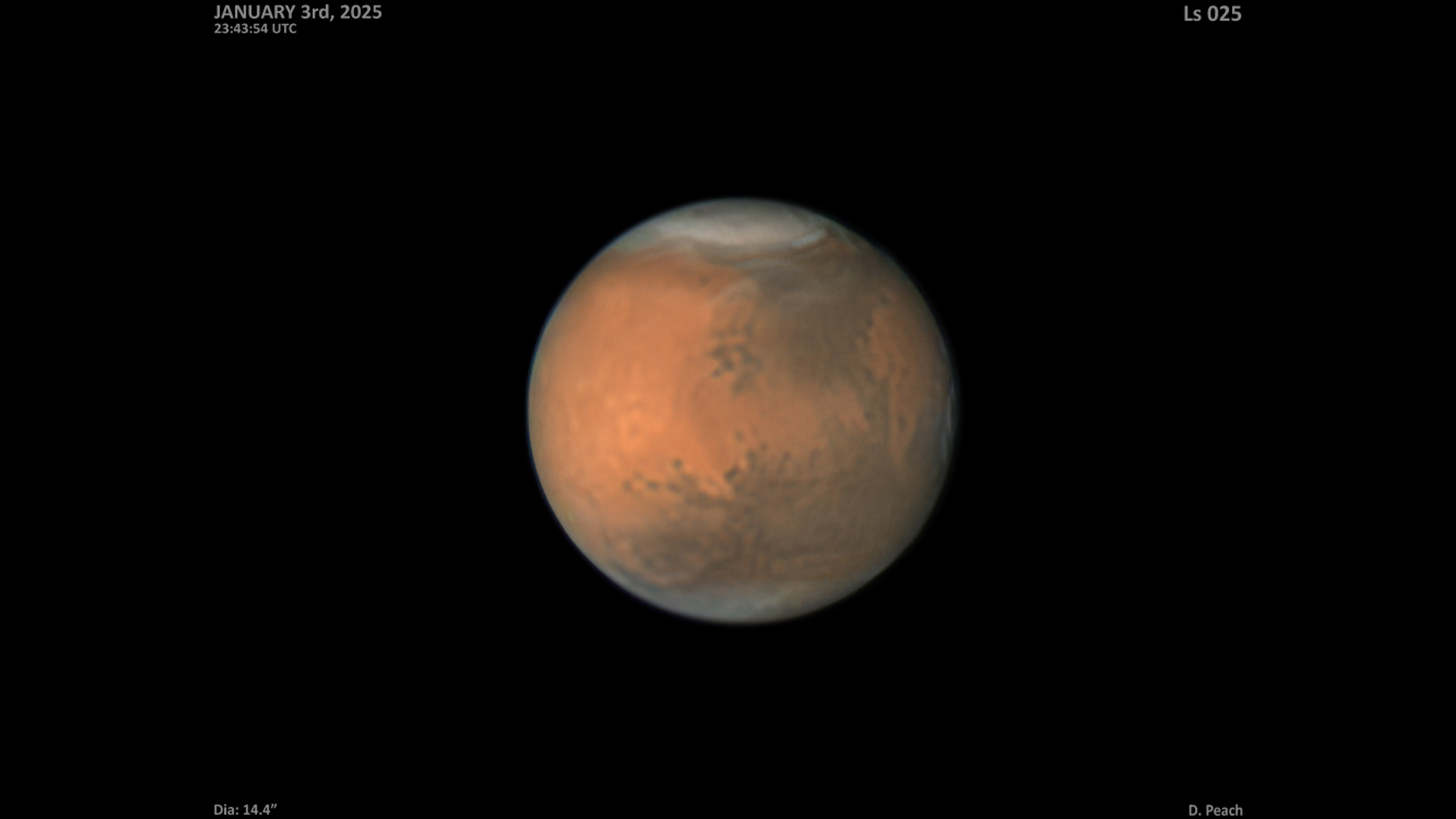 A view of Mars, slightly blurred.