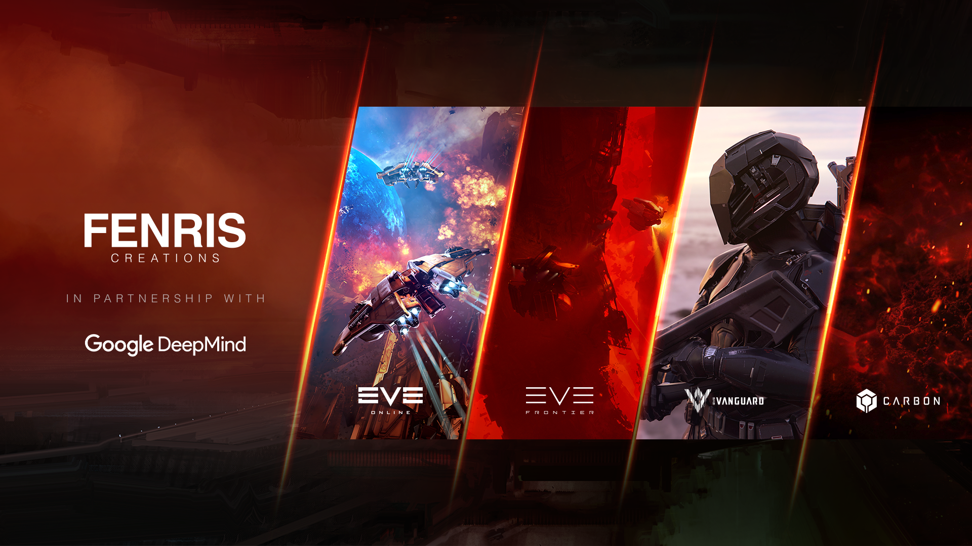 Fenris Creations announcement image, with images from EVE Online, Frontier, Vanguard, and Carbon