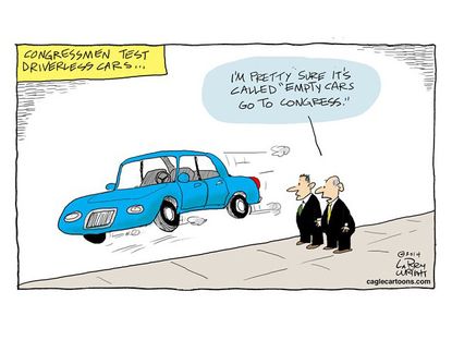 Political cartoon driverless cars Congress