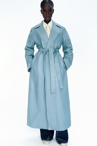 H&M blue leather trench coat