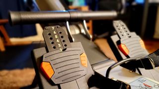a photo of the foot pedals on the Aviron Impact Series Rower