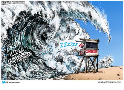 Political Cartoon U.S. Illegal Immigration wave congress